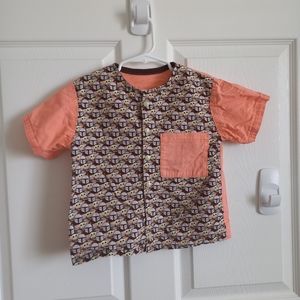 Boys Medium Star Wars Grogu Button Up Shirt Coral Pink Top Yoda Disney Handmade